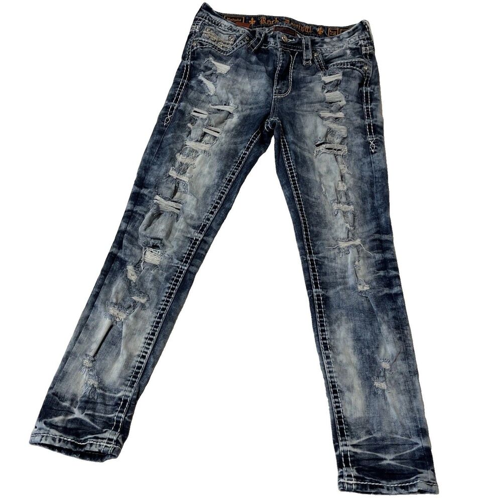 Rock Revival Womens Katydid Mid Rise Ankle Skinny Capri Jeans.Sz 28